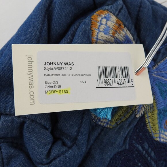 New Johnny Was Paradisio Quilted Denim Makeup Bag with Butterflies & Tassles - Picture 10 of 13